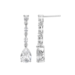 Marquise and Pear-Shaped White Lab-Created Sapphire Linear Drop Earrings in Sterling Silver