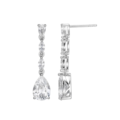 Marquise and Pear-Shaped White Lab-Created Sapphire Linear Drop Earrings in Sterling Silver