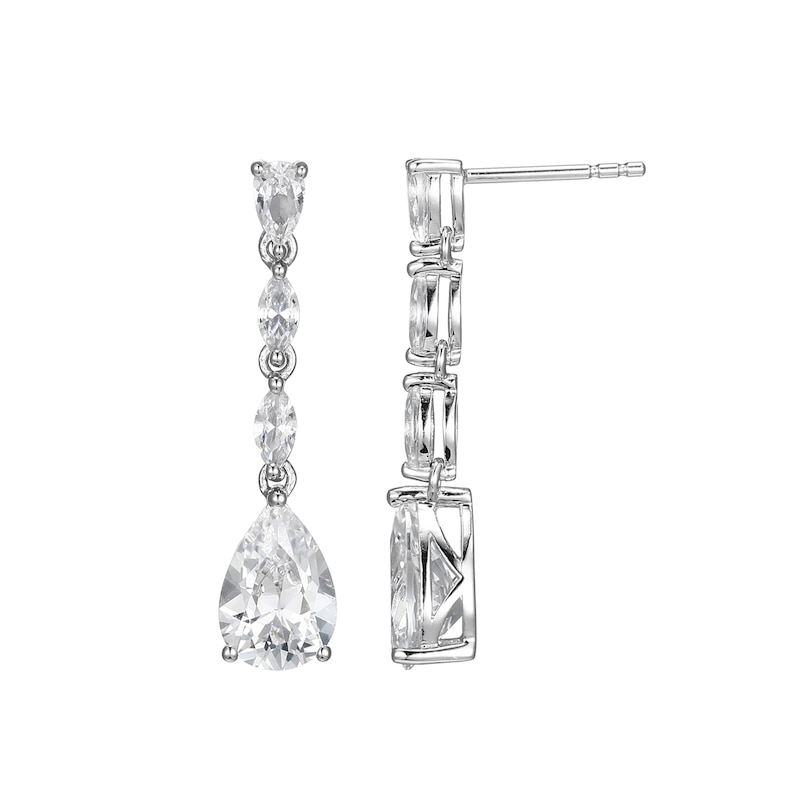 Marquise and Pear-Shaped White Lab-Created Sapphire Linear Drop Earrings in Sterling Silver|Peoples Jewellers