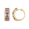 Thumbnail Image 1 of Baguette Amethyst and White Lab-Created Sapphire Huggie Hoop Earrings in Sterling Silver with 18K Gold Plate