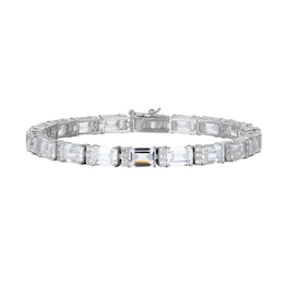 Emerald-Cut and Round White Lab-Created Sapphire Alternating Bracelet in Sterling Silver - 7.25&quot;