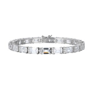 Emerald-Cut and Round White Lab-Created Sapphire Alternating Bracelet in Sterling Silver - 7.25"