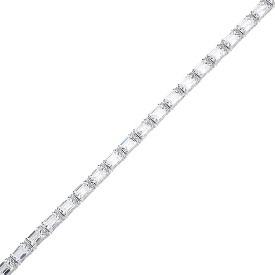 Emerald-Cut and Round White Lab-Created Sapphire Alternating Bracelet in Sterling Silver - 7.25"