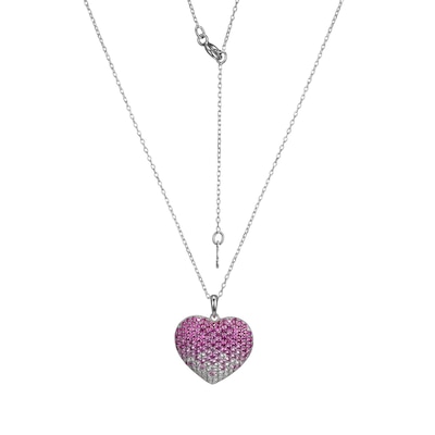 Lab-Created Ruby with Pink and White Lab-Created Sapphire Ombré Heart Pendant in Sterling Silver