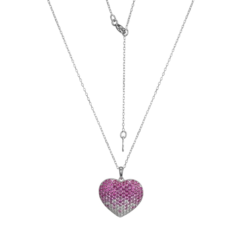 Lab-Created Ruby with Pink and White Lab-Created Sapphire Ombré Heart Pendant in Sterling Silver|Peoples Jewellers