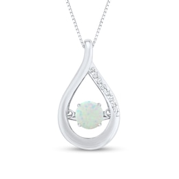 Unstoppable Love™ 4.0mm Lab-Created Opal and White Lab-Created Sapphire Teardrop Pendant in Sterling Silver