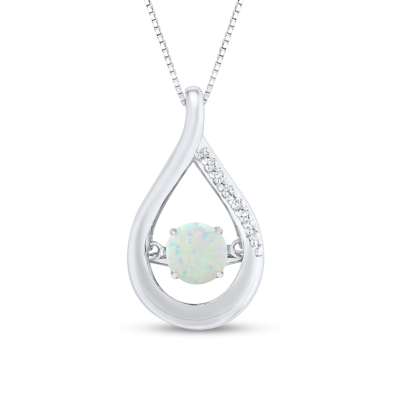 Unstoppable Love™ 4.0mm Lab-Created Opal and White Lab-Created Sapphire Teardrop Pendant in Sterling Silver|Peoples Jewellers
