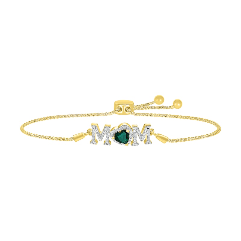5.0mm Heart-Shaped Lab-Created Emerald and White Lab-Created Sapphire "MOM" Bolo Bracelet in 10K Gold - 9"|Peoples Jewellers