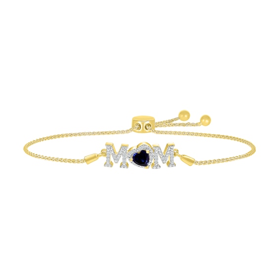 5.0mm Heart-Shaped White Lab-Created Sapphire "MOM" Bolo Bracelet in 10K Gold