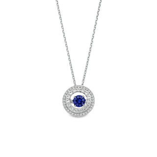 Unstoppable Love™ 4.5mm Blue and White Lab-Created Sapphire Double Open Frame Pendant in Sterling Silver