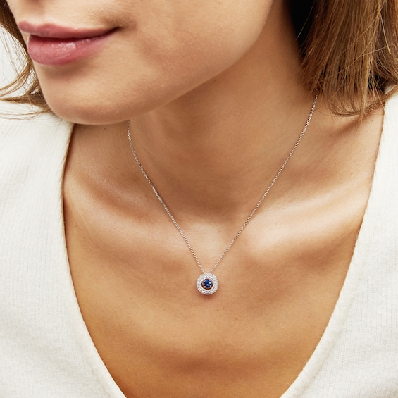 Unstoppable Love™ 4.5mm Blue and White Lab-Created Sapphire Double Open Frame Pendant in Sterling Silver