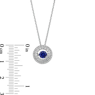 Unstoppable Love™ 4.5mm Blue and White Lab-Created Sapphire Double Open Frame Pendant in Sterling Silver