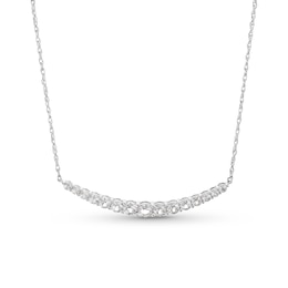 White Lab-Created Sapphire Graduated Curved Bar Necklace in Sterling Silver