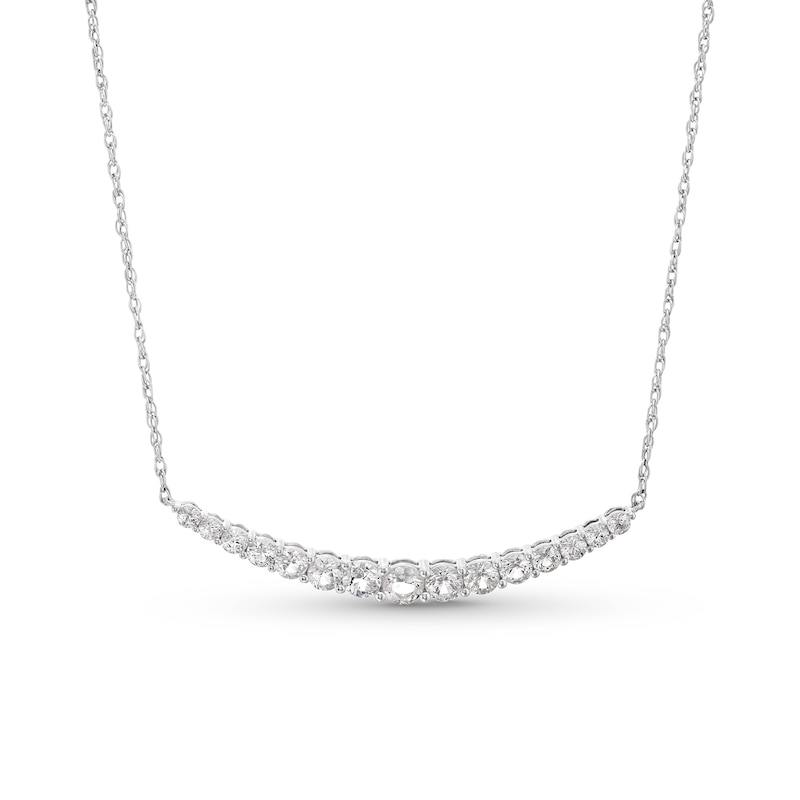 White Lab-Created Sapphire Graduated Curved Bar Necklace in Sterling Silver