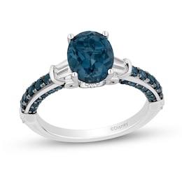 Enchanted Disney Cinderella Oval London Blue Topaz and 0.115 CT. T.W. Diamond Collar Engagement Ring in 14K White Gold