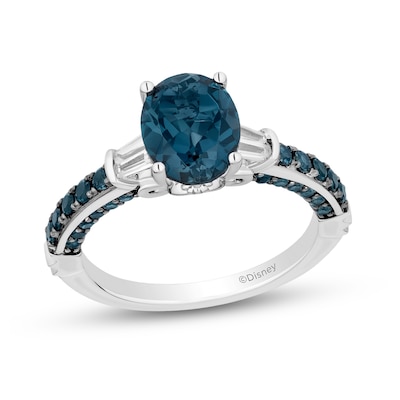 Enchanted Disney Cinderella Oval London Blue Topaz and 0.115 CT. T.W. Diamond Collar Engagement Ring in 14K White Gold