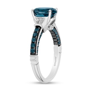 Enchanted Disney Cinderella Oval London Blue Topaz and 0.115 CT. T.W. Diamond Collar Engagement Ring in 14K White Gold