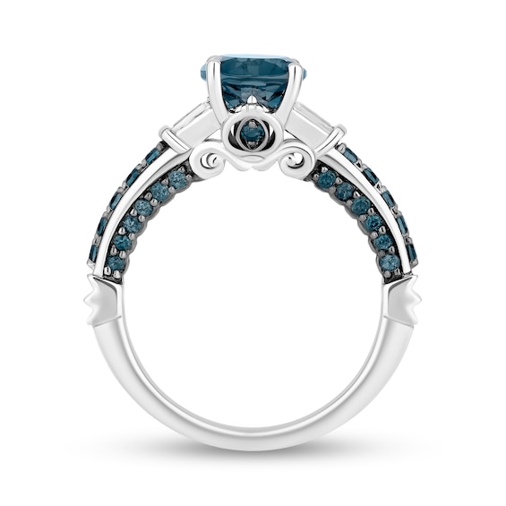 Enchanted Disney Cinderella Oval London Blue Topaz and 0.115 CT. T.W. Diamond Collar Engagement Ring in 14K White Gold