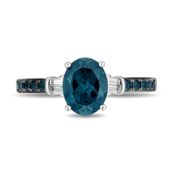 Enchanted Disney Cinderella Oval London Blue Topaz and 0.115 CT. T.W. Diamond Collar Engagement Ring in 14K White Gold