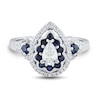 0.58 CT. T.W. Pear-Shaped Diamond and Blue Sapphire Scallop Frame Engagement Ring in 14K White Gold