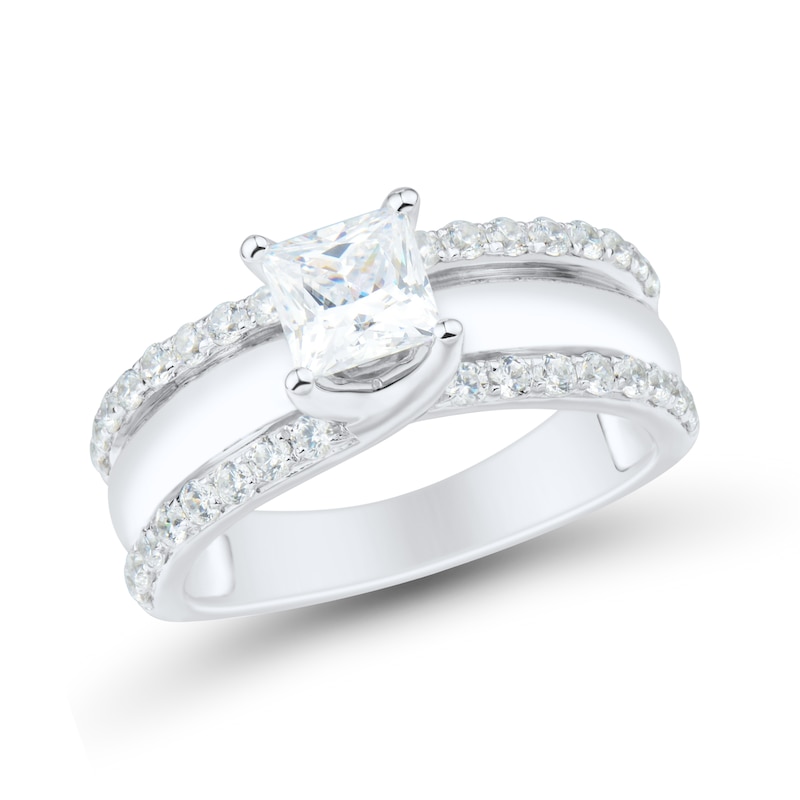 1.45 CT. T.W. Princess-Cut Diamond Border Engagement Ring in 14K White Gold|Peoples Jewellers