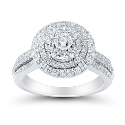 0.95 CT. T.W. Diamond Triple Frame Multi-Row Engagement Ring in 10K White Gold