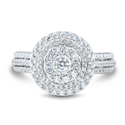 0.95 CT. T.W. Diamond Triple Frame Multi-Row Engagement Ring in 10K White Gold