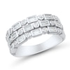 0.45 CT. T.W. Baguette and Round Diamond Alternating Triple Row Anniversary Band in 10K White Gold