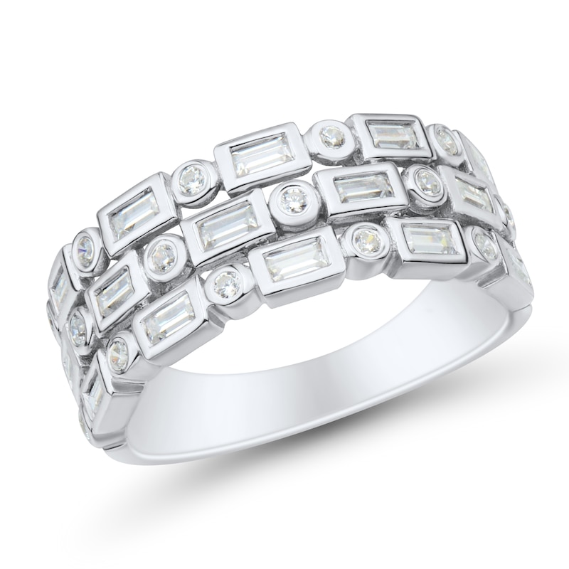 0.45 CT. T.W. Baguette and Round Diamond Alternating Triple Row Anniversary Band in 10K White Gold