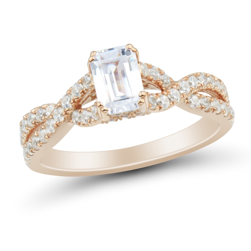 1.23 CT. T.W. Emerald-Cut Diamond Twist Shank Engagement Ring in 14K Rose Gold|Peoples Jewellers