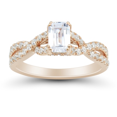 1.23 CT. T.W. Emerald-Cut Diamond Twist Shank Engagement Ring in 14K Rose Gold