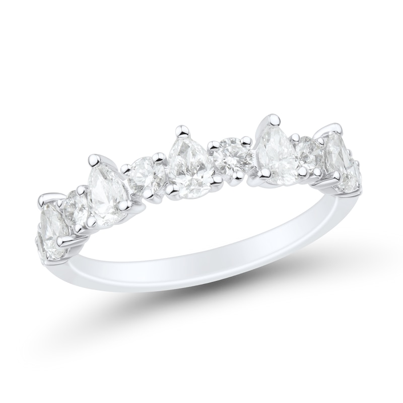 0.69 CT. T.W. Pear-Shaped and Round Diamond Alternating Anniversary Band in 14K White Gold