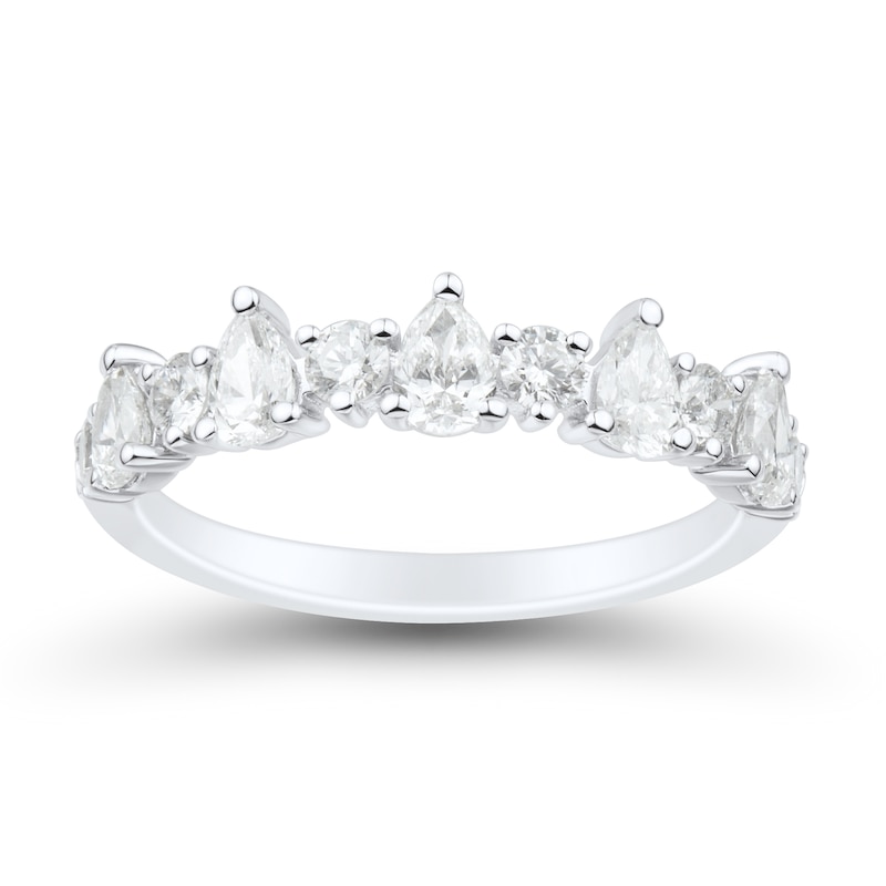 0.69 CT. T.W. Pear-Shaped and Round Diamond Alternating Anniversary Band in 14K White Gold