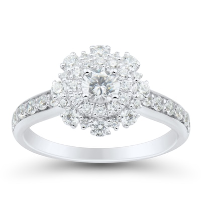 1.00 CT. T.W. Diamond Double Flower Frame Engagement Ring in 14K White Gold