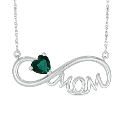 5.0mm Heart-Shaped Lab-Created Emerald "MOM" Infinity Necklace in Sterling Silver