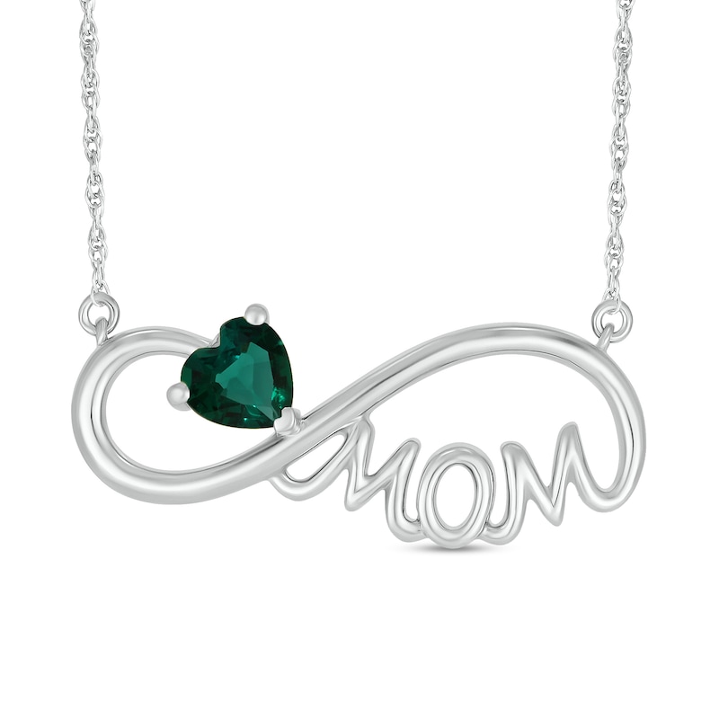 5.0mm Heart-Shaped Lab-Created Emerald "MOM" Infinity Necklace in Sterling Silver|Peoples Jewellers