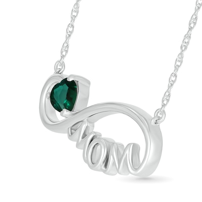 5.0mm Heart-Shaped Lab-Created Emerald "MOM" Infinity Necklace in Sterling Silver