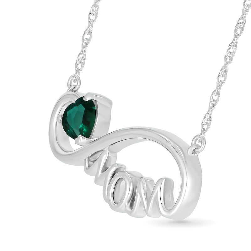 5.0mm Heart-Shaped Lab-Created Emerald "MOM" Infinity Necklace in Sterling Silver|Peoples Jewellers