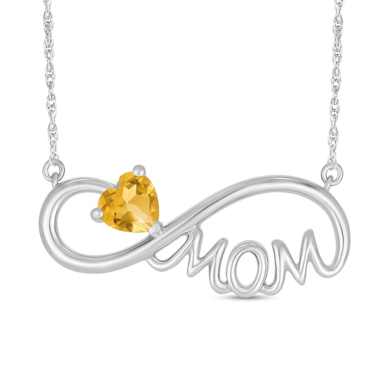 5.0mm Heart-Shaped Citrine "MOM" Infinity Necklace in Sterling Silver