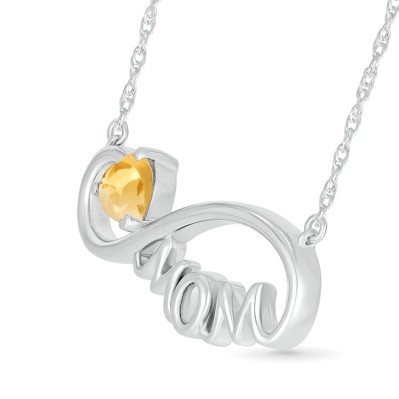 5.0mm Heart-Shaped Citrine "MOM" Infinity Necklace in Sterling Silver