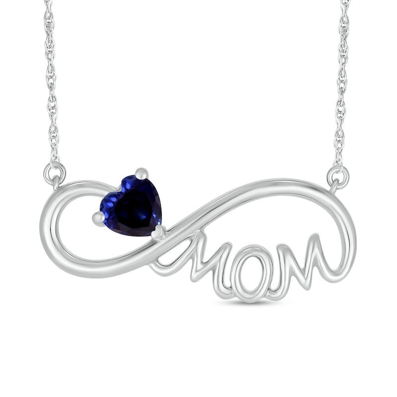 Main Image 1 of 5.0mm Heart-Shaped Blue Lab-Created Sapphire &quot;MOM&quot; Infinity Necklace in Sterling Silver