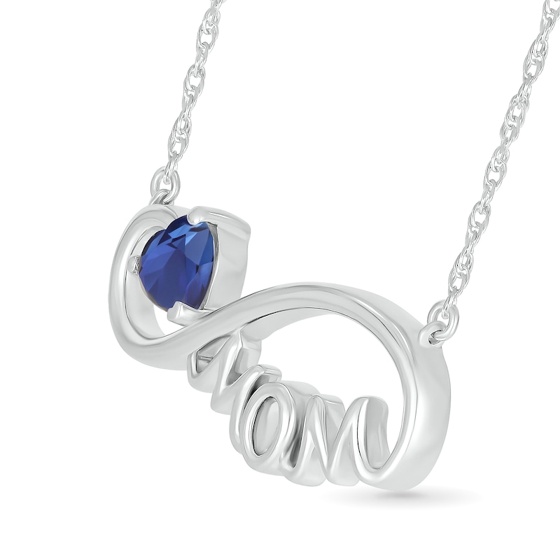 Main Image 2 of 5.0mm Heart-Shaped Blue Lab-Created Sapphire &quot;MOM&quot; Infinity Necklace in Sterling Silver