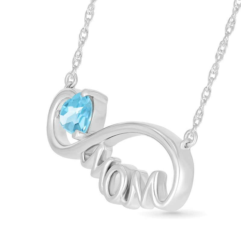 5.0mm Heart-Shaped Swiss Blue Topaz "MOM" Infinity Necklace in Sterling Silver|Peoples Jewellers