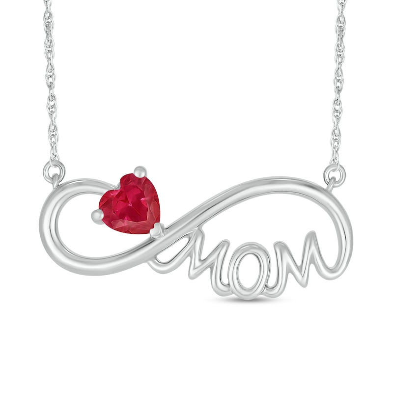 5.0mm Heart-Shaped Lab-Created Ruby "MOM" Infinity Necklace in Sterling Silver|Peoples Jewellers