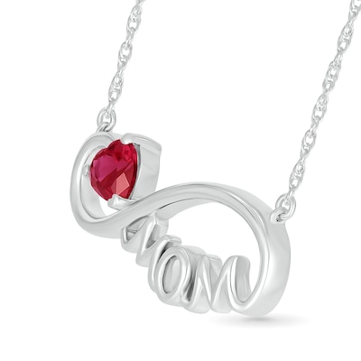 5.0mm Heart-Shaped Lab-Created Ruby "MOM" Infinity Necklace in Sterling Silver