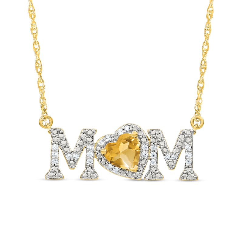 5.0mm Heart-Shaped Citrine and 0.10 CT. T.W. Diamond "MOM" Necklace in 10K Gold|Peoples Jewellers