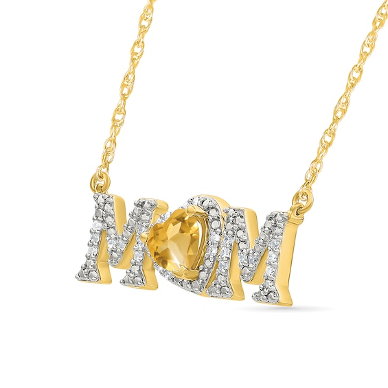 5.0mm Heart-Shaped Citrine and 0.10 CT. T.W. Diamond "MOM" Necklace in 10K Gold