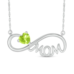 5.0mm Heart-Shaped Peridot &quot;MOM&quot; Infinity Necklace in Sterling Silver