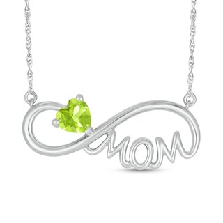 5.0mm Heart-Shaped Peridot "MOM" Infinity Necklace in Sterling Silver