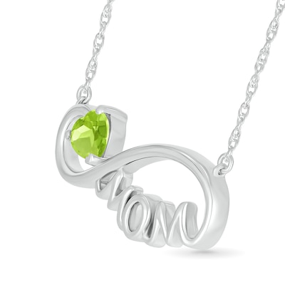 5.0mm Heart-Shaped Peridot "MOM" Infinity Necklace in Sterling Silver